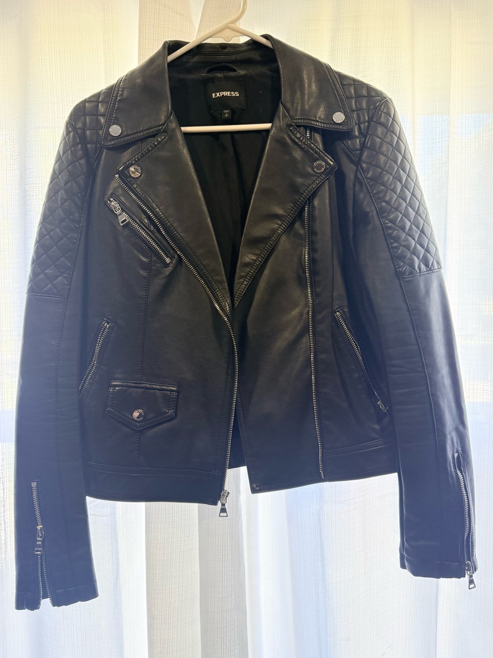 Express Black Quilted Shoulder Leather Moto Jacket